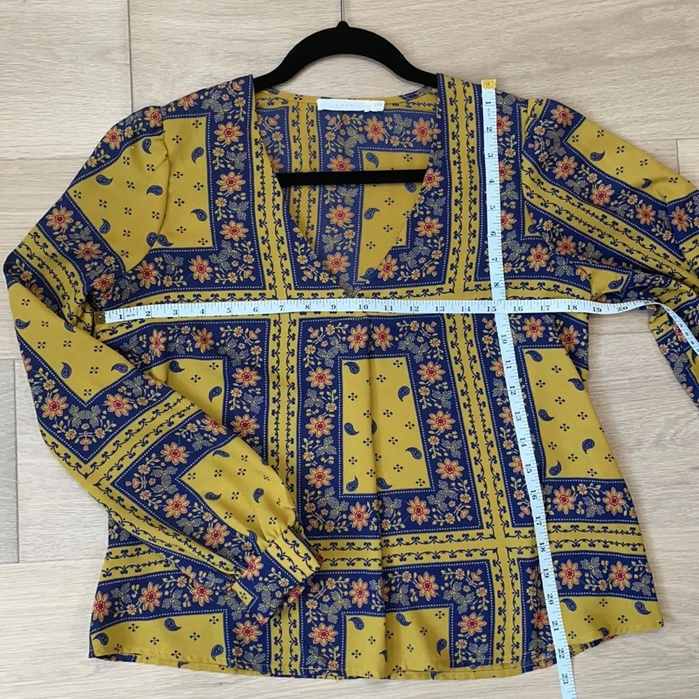 Blouse Yellow & Blue Floral & Paisley+Sz S - Picture 8 of 8